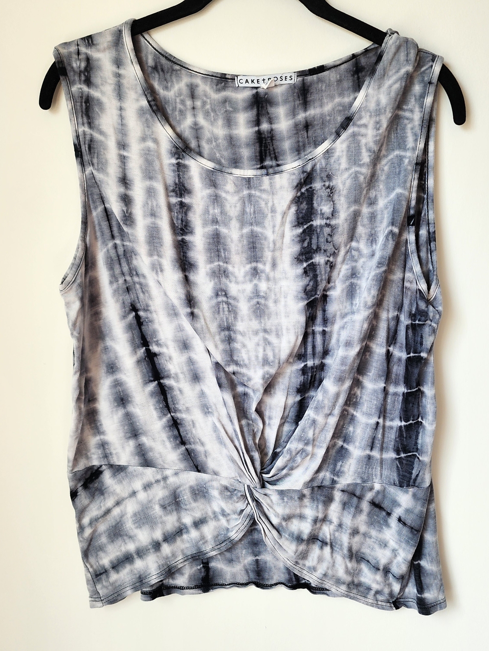 Gray Tie-Dye Twist Front Tank Top